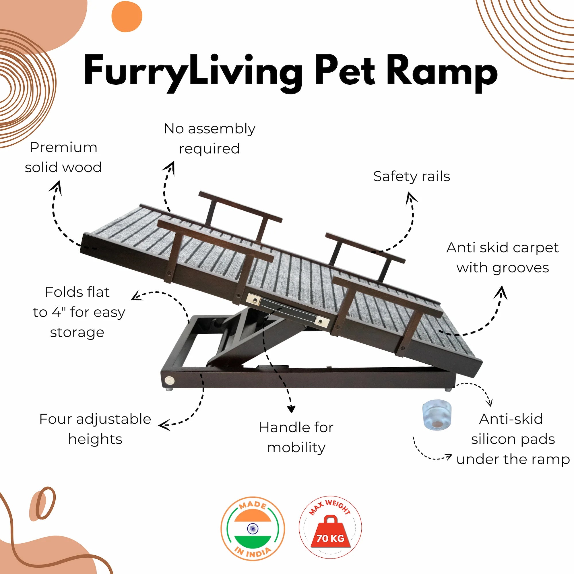 Pet Ramp with Safety Rails (For pets up to 70 kgs)